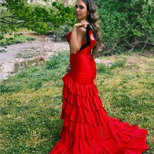 Sherri Hill Vibrant Red Layered Prom Dress